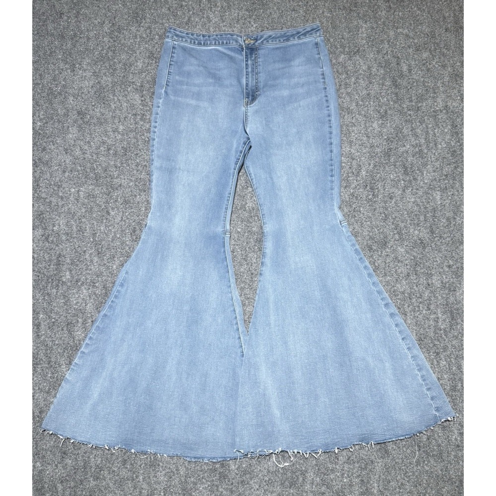 Free People We The Free Drapey Wide Leg Jean Women 33 Blue Stretch Flare Denim